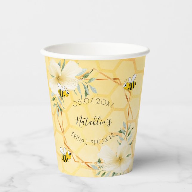Bees honeycomb floral garden bridal shower paper cups (Front)