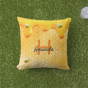 Bees honeycomb honey drips Yellow name Cushion
