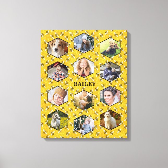 Bees Honeycomb Instagram DIY Family Photo Collage Canvas Print (Front)