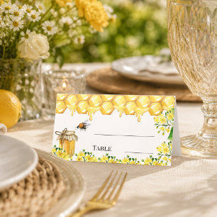 Bees honeycomb yellow florals garden party place card