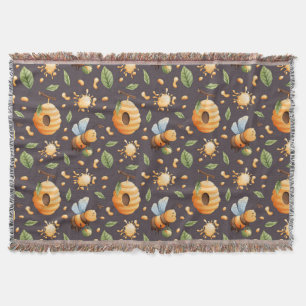 Bees, Honeycombs, Leaves, and Honeydrops Throw Blanket