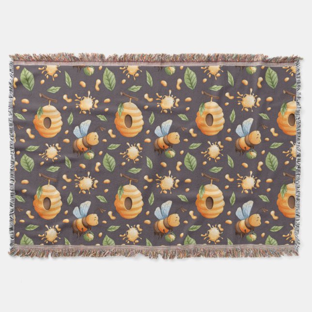 Bees, Honeycombs, Leaves, and Honeydrops Throw Blanket (Front)