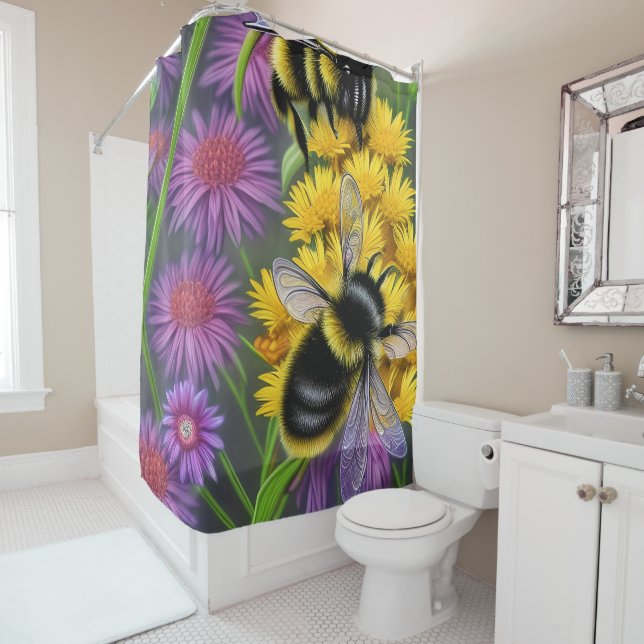 Bees in a Flower Meadow  Shower Curtain (In Situ)