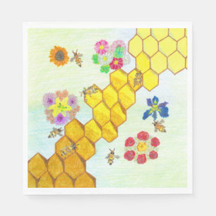 Bees in Beauty Colourful Floral Paper Napkins