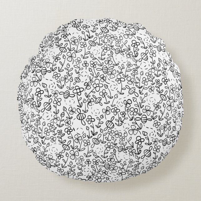 Bees in the garden round cushion (Front)