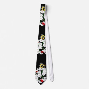 Bees ladybirds flowers white black Art by LeahG Tie