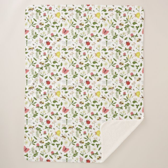Bees Ladybugs and Butterflies Sherpa Blanket (Front)