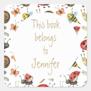 Bees Ladybugs Garden Bug Custom Library Book Plate Square Sticker