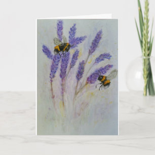Bees Lavender watercolour card mum nana friend