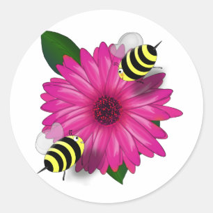 Bee's Lunch Date on Pink Flower Classic Round Sticker