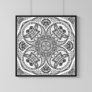 Bees Mandala Nature Art Print on Custom Colour 