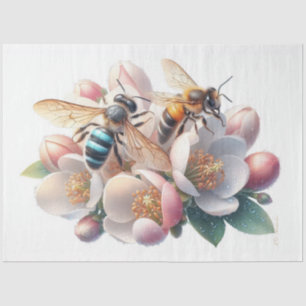 Bees on Apple Blossom Decoupage Tissue Paper