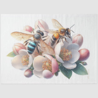 Bees on Apple Blossom Decoupage Tissue Paper