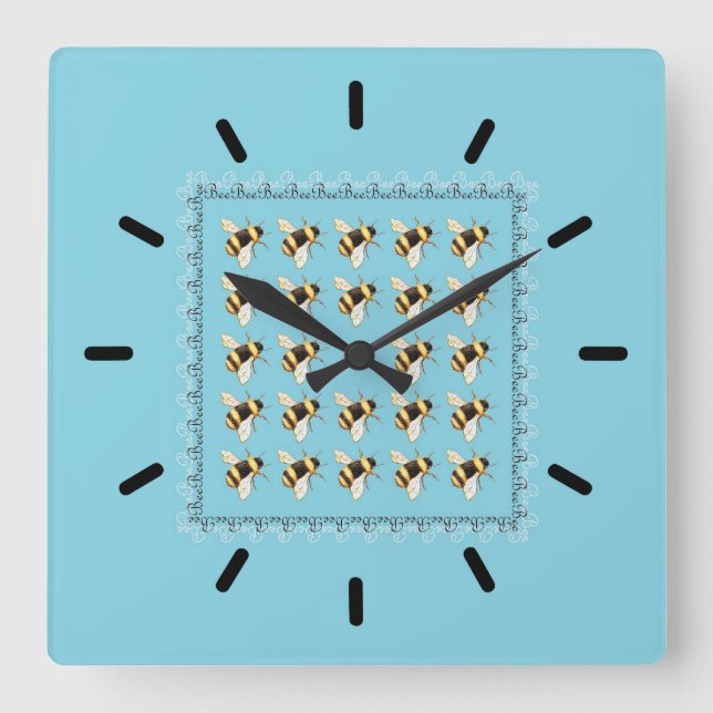 Bees on Blue Acrylic Wall Clock (Front)