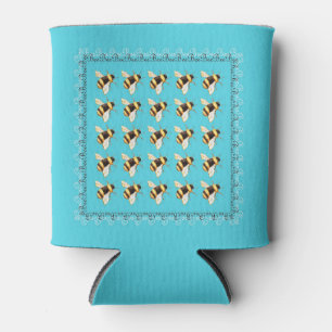 Bees on Blue Can Cooler