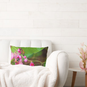 Bees On Coral Vine Flowers Photograph Lumbar Cushion