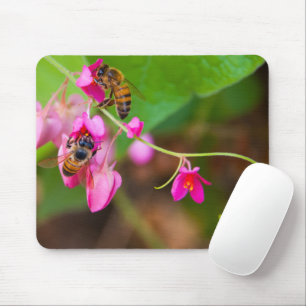 Bees On Coral Vine Flowers Photograph Mouse Pad
