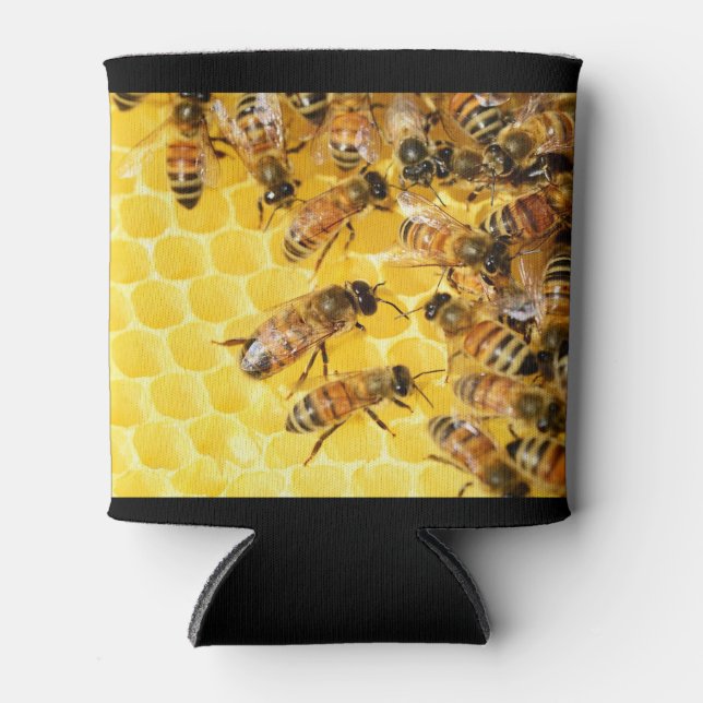 Bees on Honeycomb Can Coozy Cooler (Front)