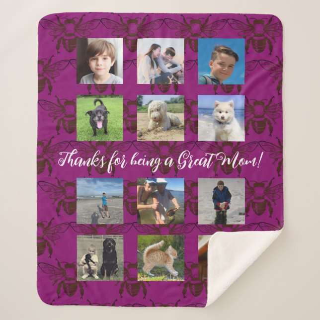 Bees Photo Montage Great Mum Gift Blanket (Front)