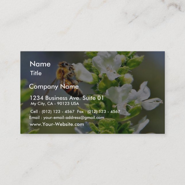 Bees Pollenating Basil Business Card (Front)