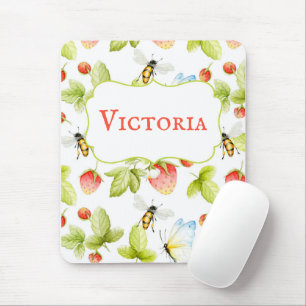 Bees Strawberries Butterflies Spring Summer  Mouse Pad