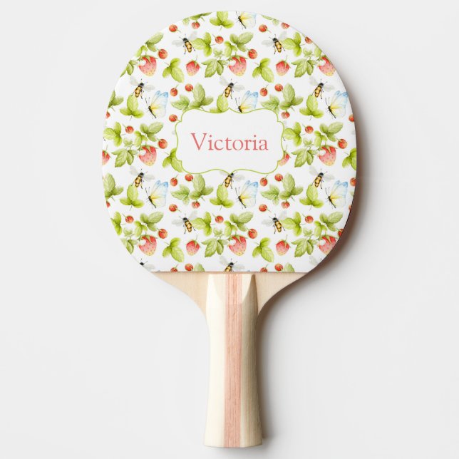 Bees Strawberries Butterflies Spring Summer Name Ping Pong Paddle (Front)
