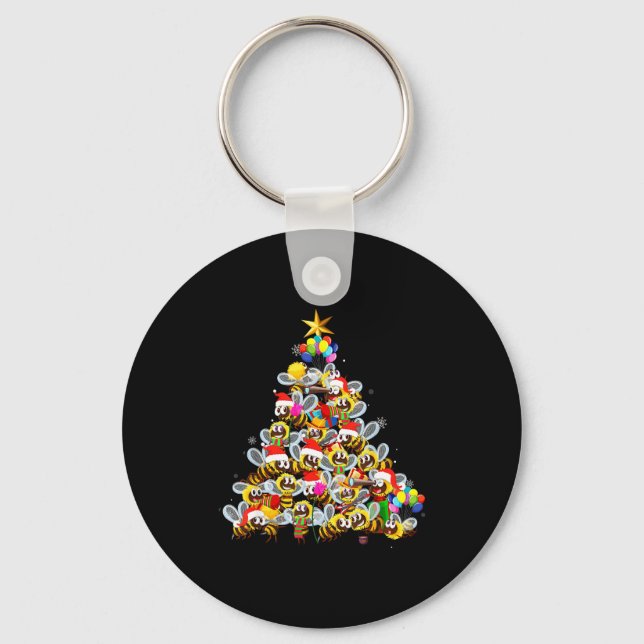 Bees Tree Christmas Sweater Xmas For Bees Lover  Key Ring (Front)