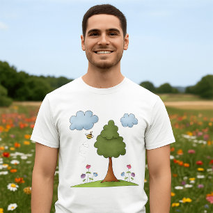 Bees Tree Flowers And Clouds T-Shirt