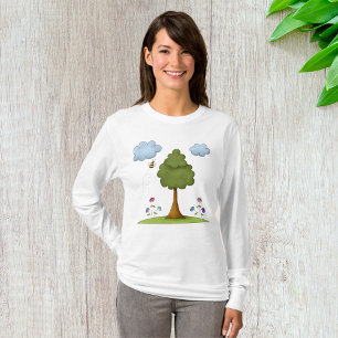Bees Tree Flowers And Clouds Womens Long-Sleeve T-Shirt