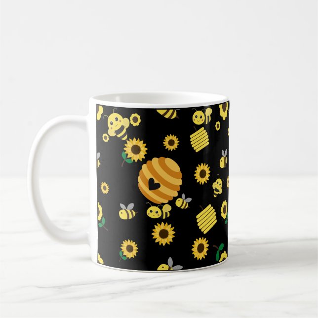 Bees with beehives and sunflower coffee mug (Left)