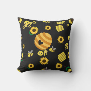 Bees with beehives and sunflower cushion