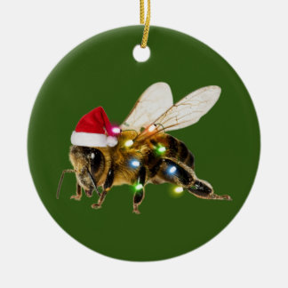 Bees With Hat Lights Christmas Ceramic Tree Decoration