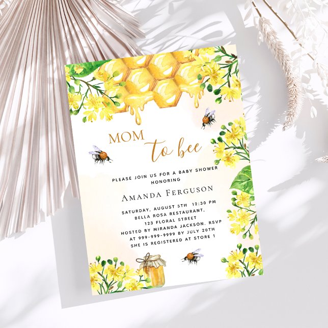Bees yellow florals budget baby shower invitation (Creator Uploaded)