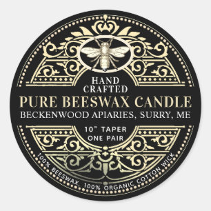 Beeswax Candle Heraldic Bee Product Label