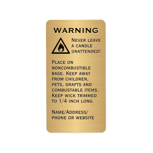 Beeswax Candle Warning Gold Vertical Product Label (Front)