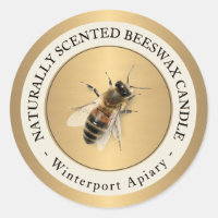 Beeswax Candle with Honeybee Metallic Gold Label