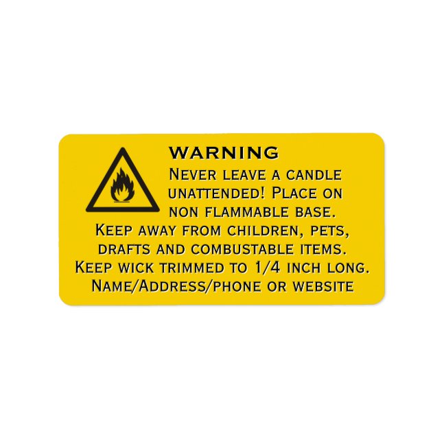 Beeswax Candle Yellow Warning Label (Front)