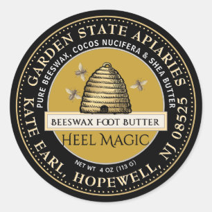 Beeswax Heel Butter with Vintage Skep and Bees Classic Round Sticker