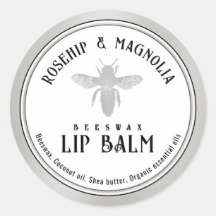 Beeswax Lip Balm Stylised Queen Bee Silver Border Classic Round Sticker
