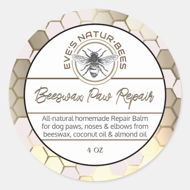 Beeswax Paw Repair Bee Apiary Logo Honeycomb  Classic Round Sticker (Front)