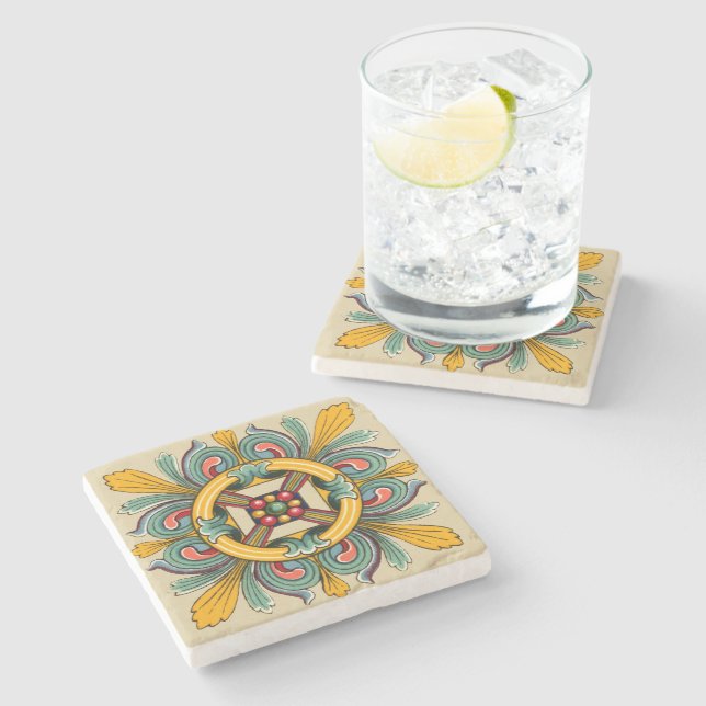 Beeswax Victorian Tile Design Stone Coaster (Side)