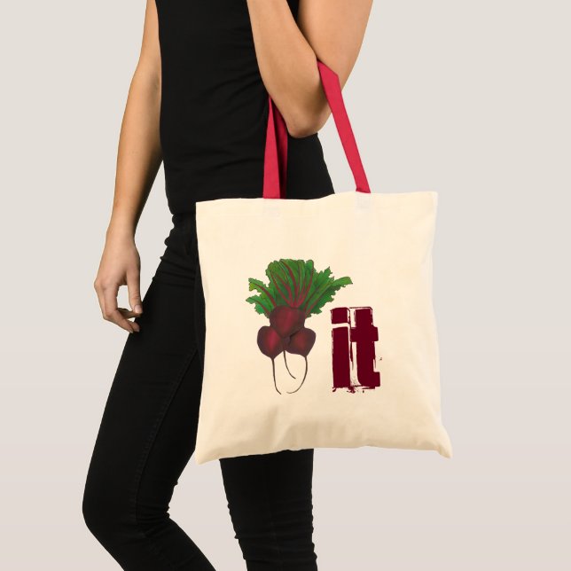 Beet (Beat) It Funny Red Beets Vegetable Foodie Tote Bag (Front (Product))
