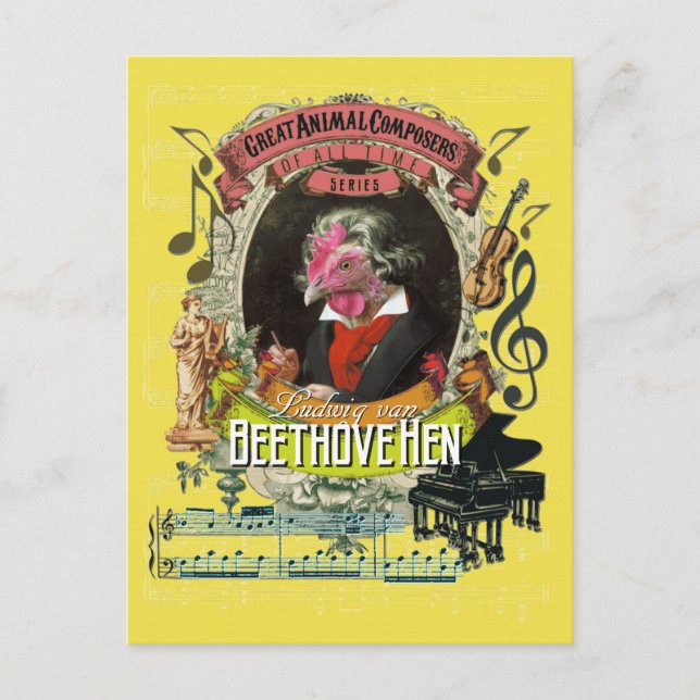Beethovehen Funny Hen Animal Composer Beethoven Postcard (Front)