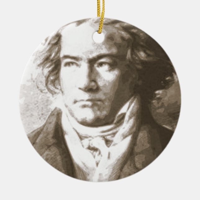 Beethoven In Sepia Ceramic Tree Decoration (Front)