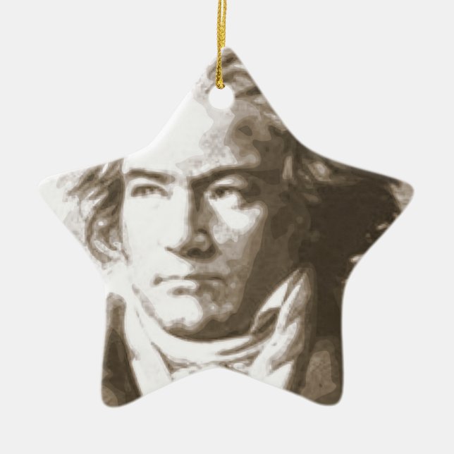 Beethoven In Sepia Ceramic Tree Decoration (Front)