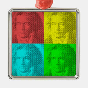 Beethoven Portrait In Squares Metal Tree Decoration