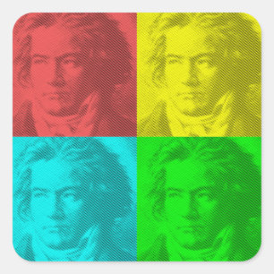 Beethoven Portrait In Squares Square Sticker