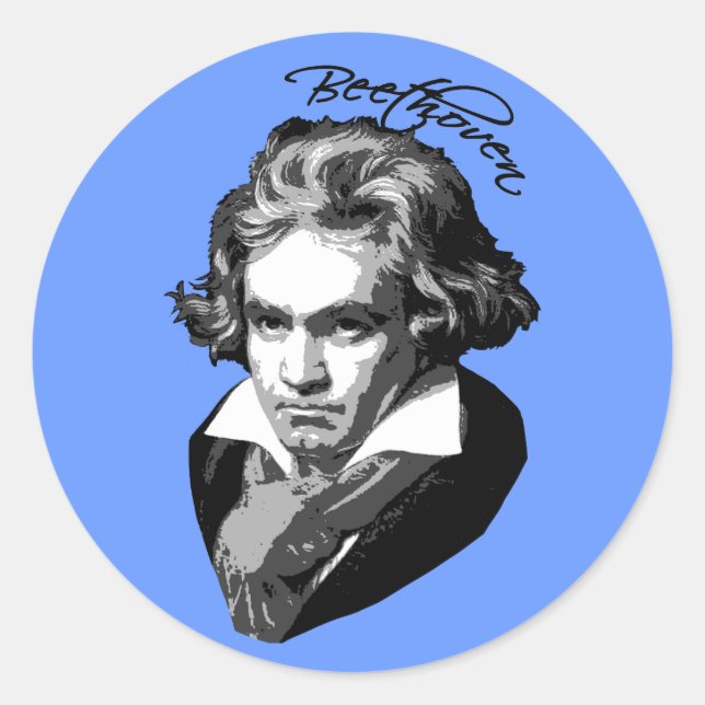 Beethoven Portrait on T shirts, Mugs, Gifts Classic Round Sticker (Front)