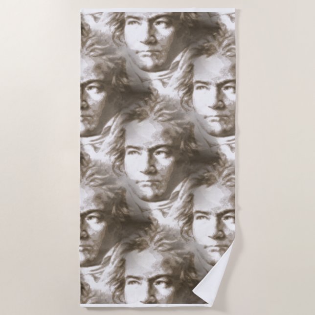 Beethoven Portrait Pattern Beach Towel (Front)