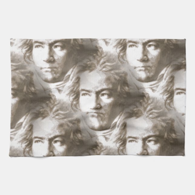 Beethoven Portrait Pattern Tea Towel (Horizontal)